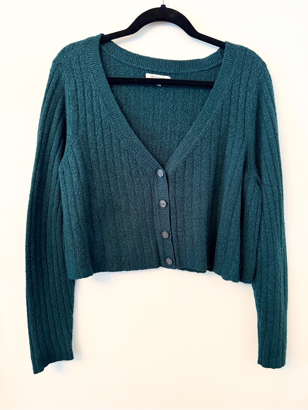American Eagle Emerald Green Cropped Cardigan Size XL